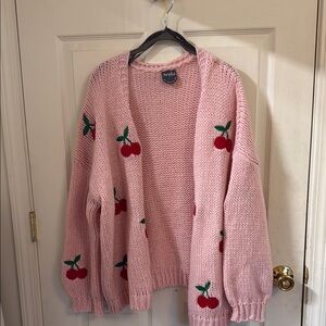 ARULA Pink Cherry Embroidered Cardigan